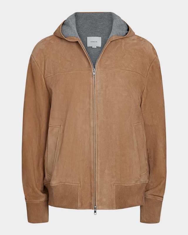 Suede Hooded Bomber Jacket